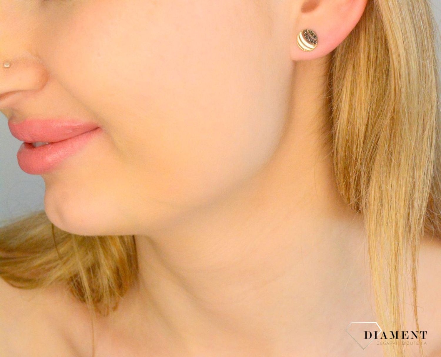 Złote kolczyki damskie 585 okrągłe z czarnymi cyrkoniami KL 8458A.jpg